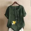 Women's Fashion Goldfish Prined Round Neck Short Sleeve T-shirt Casual Cotton Linen Graphic Shirt Leisure Loose Summer Blouse Tops