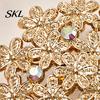 Decorative Brooch Accessory Flower Embellished Pin with Rhinestones, Floral Shape Badge Strong Buckle, Lapel for Coats Shirts Bags Metal