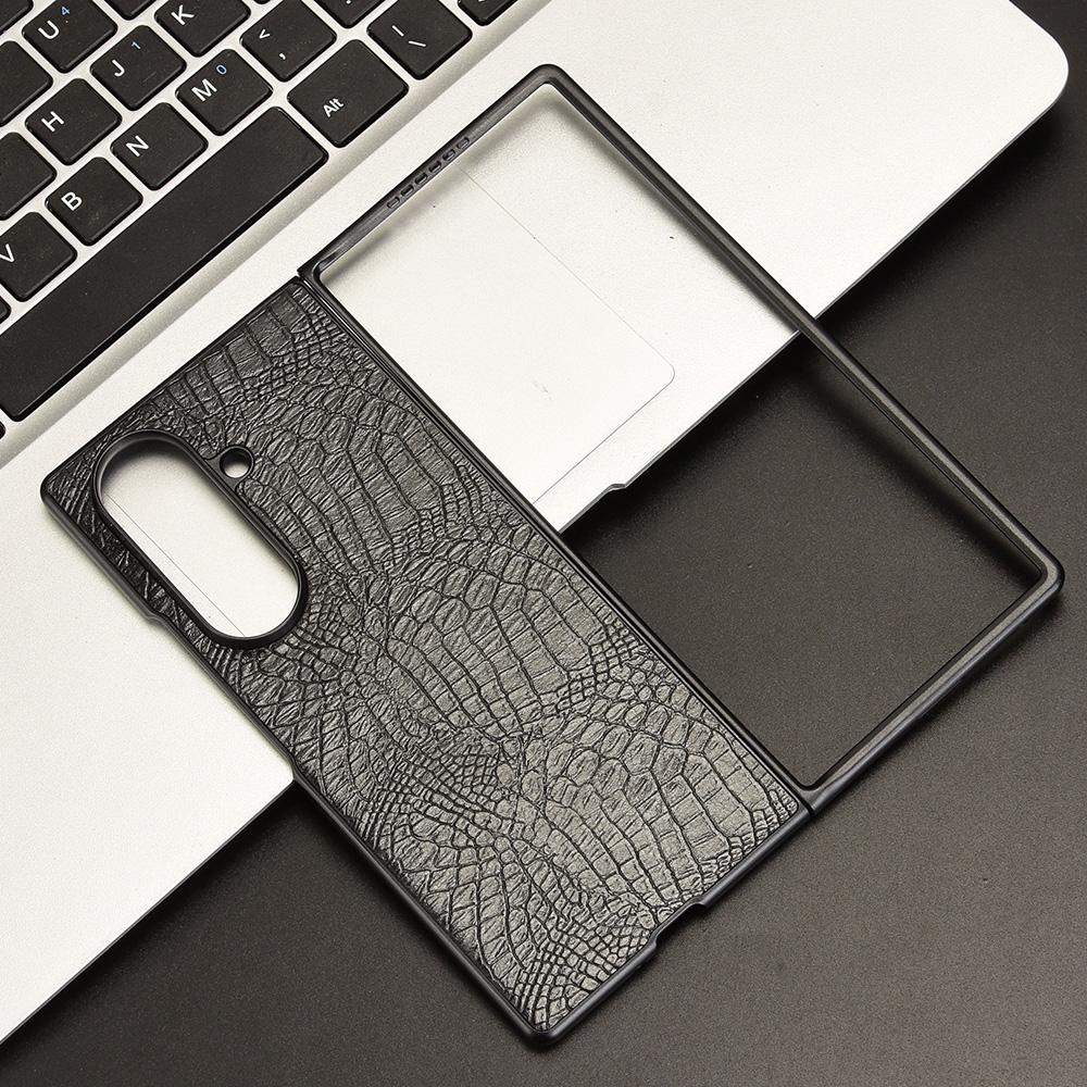 For Samsung Galaxy Z Fold7 5G Case Crocodile Texture Leather Coated Hard PC Phone Cover