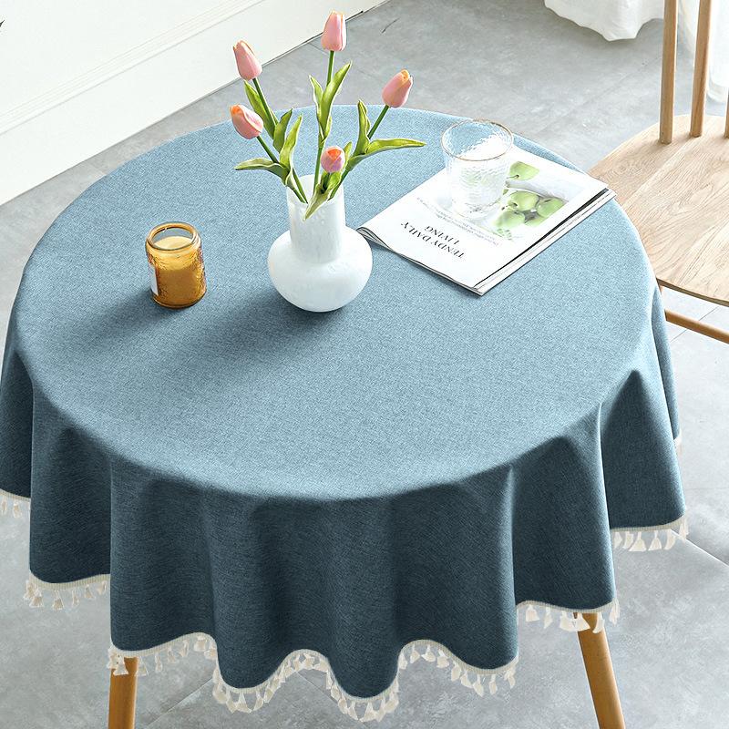 Tablecloth Waterproof and Oil-proof Wash-free Nordic Solid Color Blended Cotton and Linen Round Table Mat Fabric Round Table Desk Coffee Table Cloth