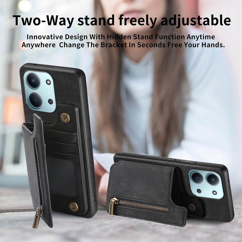 Phone Case For Xiaomi Redmi 15C 5G (EU) (173mm)/15C 4G (EU) (173mm) Retro Leather TPU Cover with Zipper Card Holder