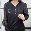 Spring and Autumn New Autumn Large Size T-shirt V-neck Solid Color Long Sleeve Bottoming Shirt Women's Spliced   Top