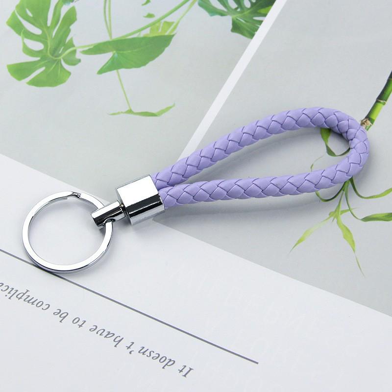 Solid Color Woven Leather Key Pendant for Men and Women - Couple's Metal Keyring Accessory