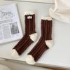 Dámské sametové ponožky s kávovým pruhem - Silné, měkké středně vysoké pro podzim/zimu