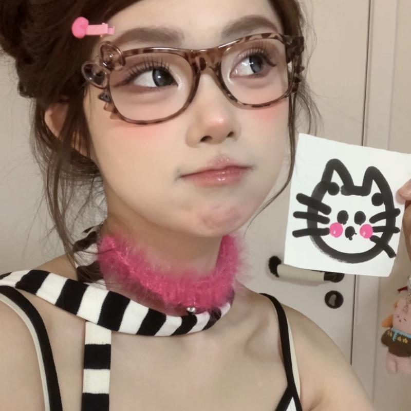 Cat Eye Leopard Bow Glasses Frame No Lenses Vintage Blue Light Blocking Y2K Cosplay Party Decorative Eyewear