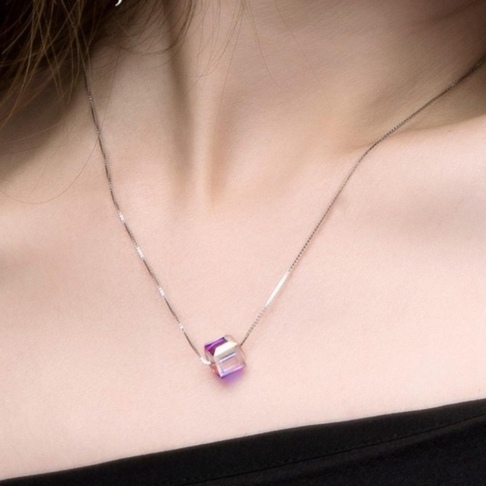 Collana da donna Aurora Cubetto di Zucchero Catena Corta Pendente Clavicola Cristallo Austriaco