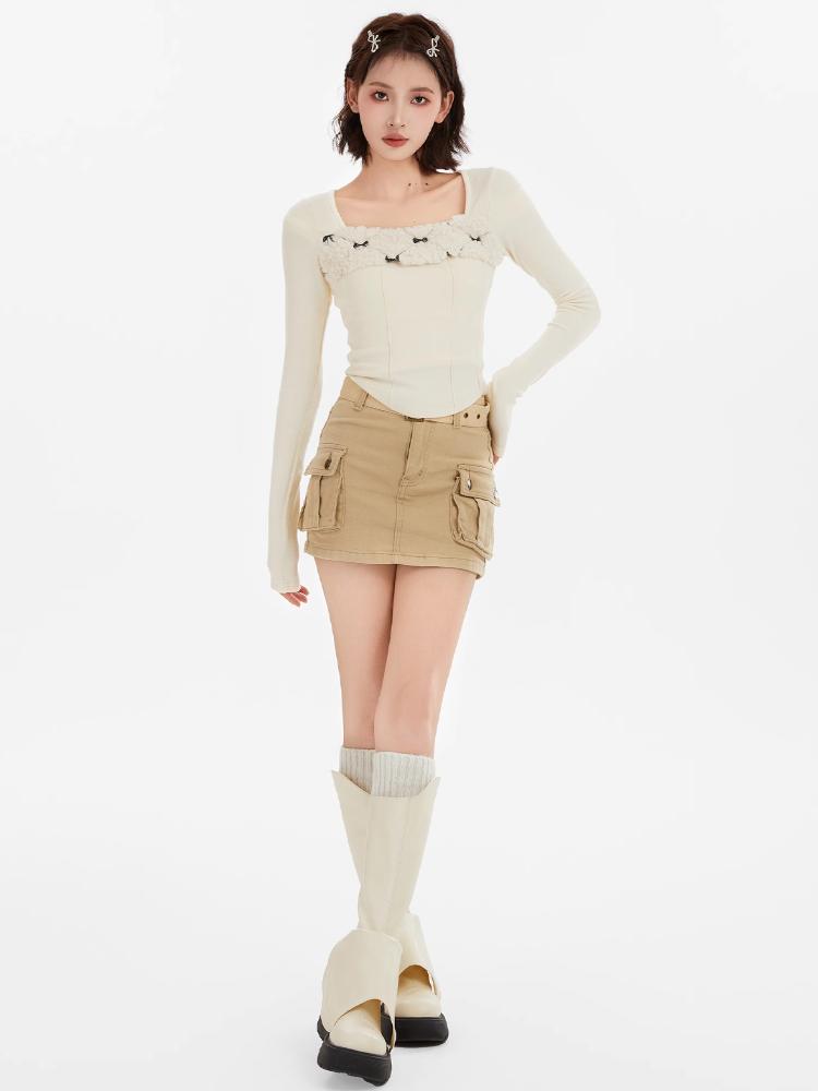 Y2K Vintage Slim T Shirts Women Autumn Winter Bottoming Crop Tops Patchwork Long Sleeve Tees Korean Fashion Pullover