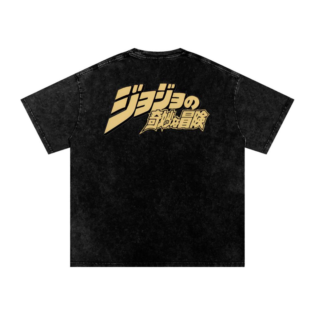 Jotaro Kujo T-shirt For Men Women JoJo's Bizarre Adventure Summer Vintage Washed Men's T-shirt Cotton Tops Clothing