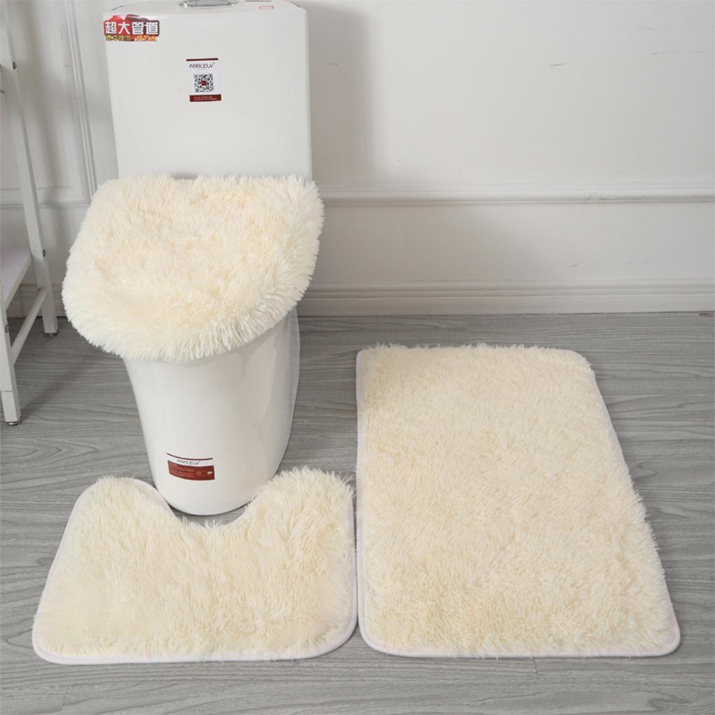 3pcs PU Soft Texture Strong Water Absorption Toilet Mat Set For Bathroom Carpets Cover Rug