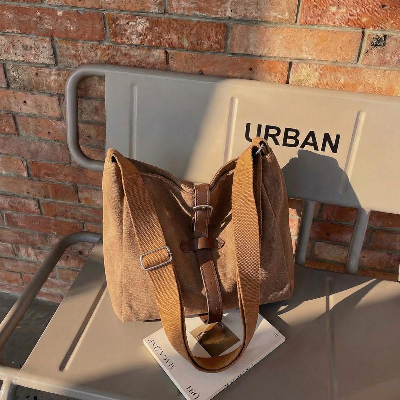 Vintage Canvas Crossbody Bag Tooling Style Shoulder Bag Women Commuter Tote Bag