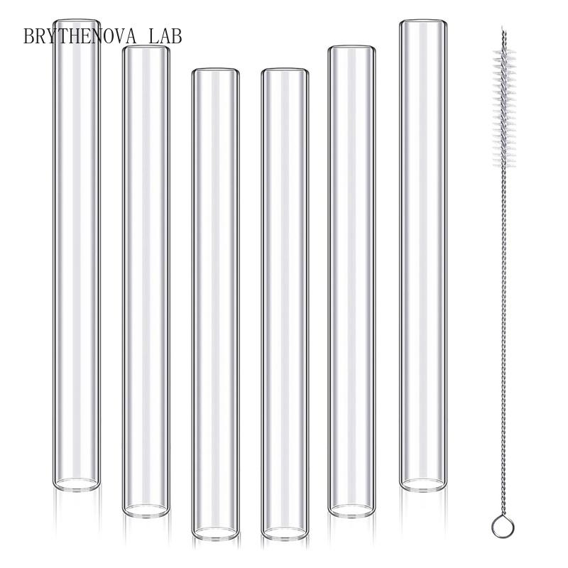 6 Pcs 4Inch Clear Borosilicate Glass Tube 12Mm OD 8Mm ID 2Mm Glass Thick Blowing Tubes with Cleaning Brush Easy Install