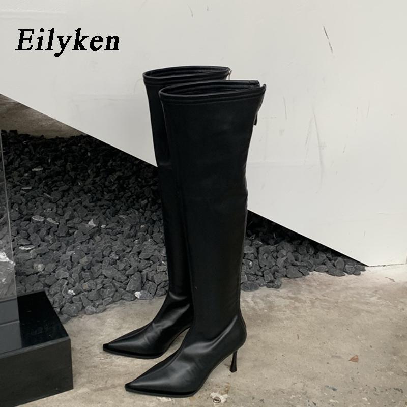 Fashion Eilyken White Over The Knee Boots Women's Fashion Pointed Toe Zip Stiletto Thin Heels Long Thigh High Shoes Zapatos Mujer
