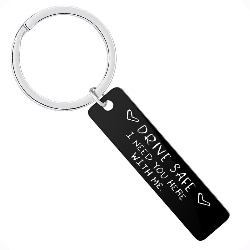 Stylish Black Stainless Steel Engraved Keychain - Safe Driving Tag