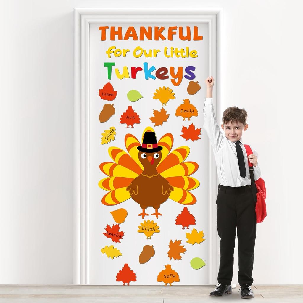 Thanksgiving Turkey Bulletin Board Door Decorations Thankful for These Turkeys Classroom Door Poster DIY Photo Crafts Paper Cutouts Back to School