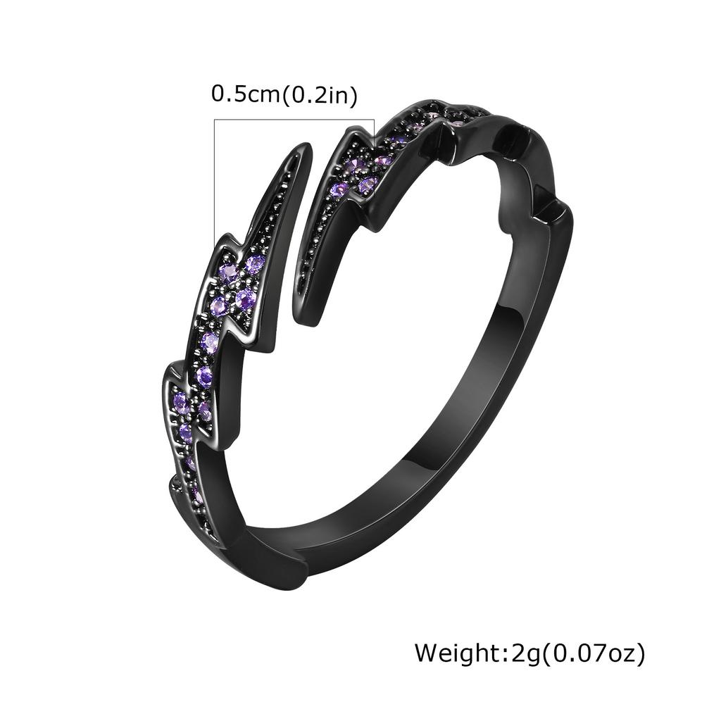 Hip Hop Zircon Lightning Open Rings for Men,Punk Metal Creative Adjustable Ring,Trendy Jewelry Gifts