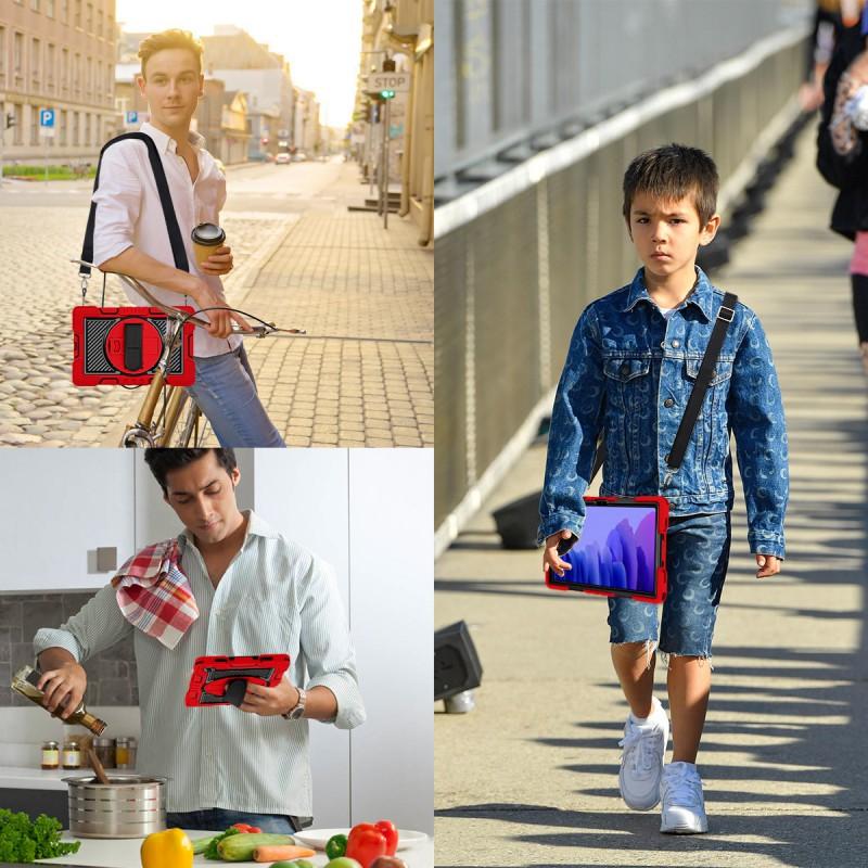 Universal Rotating Stand Case With Nylon Wrist Strap Galaxy Tab A7 T500 T505 2020 - Shockproof Silicone Cover