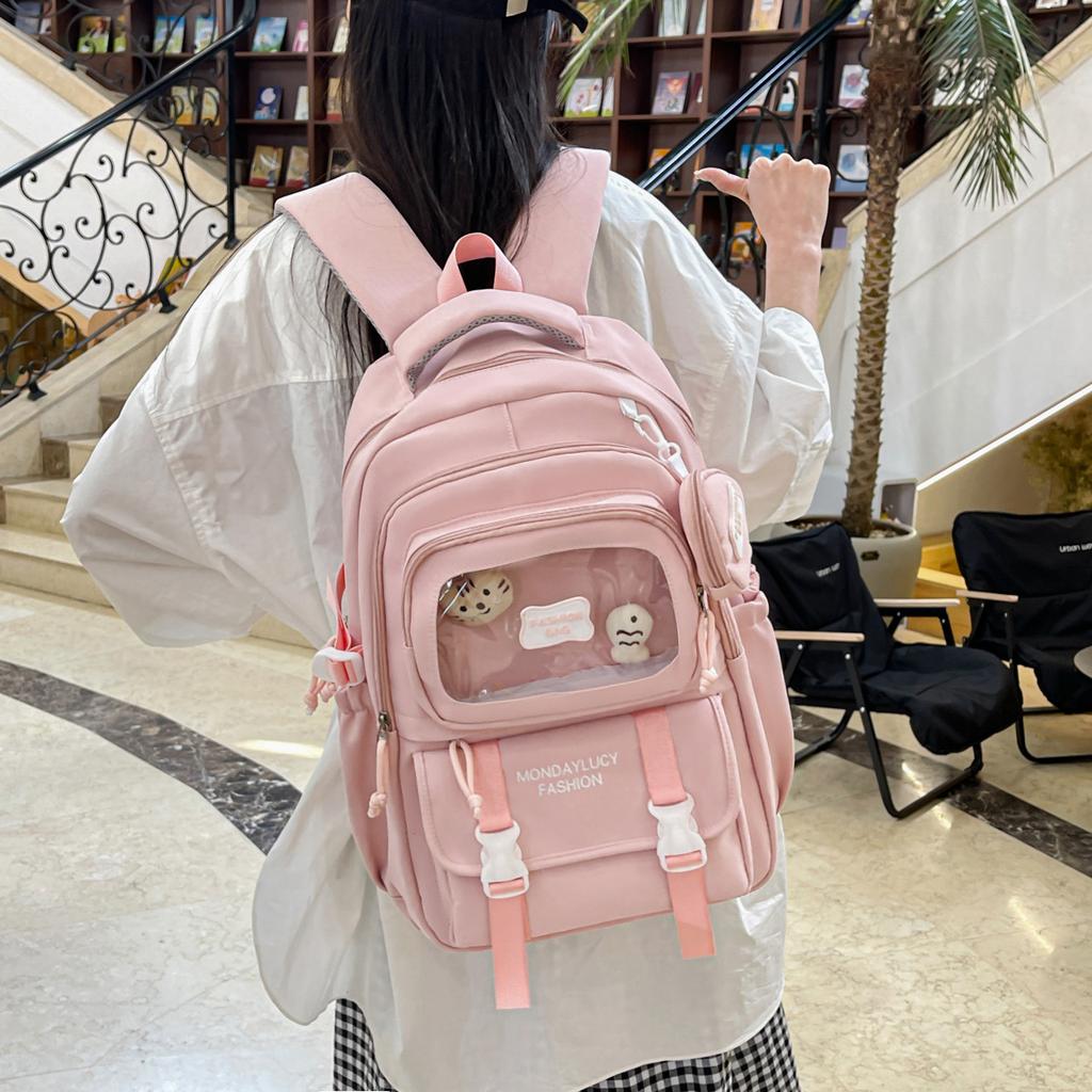 Schoolbag Japanese solid color fresh and transparent backpack Donelle junior high school student schoolbag women's large-capacity lightweight travel