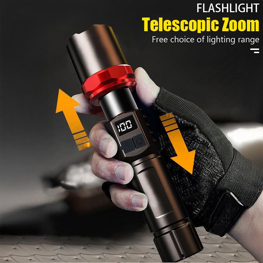 High Power LED Flashlight Powerful USB C Rechargeable Tactical Zoom Flashlight with 3 Gear Outdoor Camping Hiking Fishing Torch