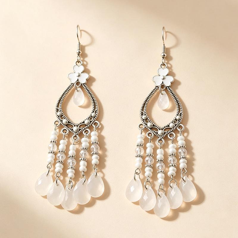 Bohemian Crystal Tassel Earrings - Ethnic Style, Slim Face, Exaggerated Design for Travel