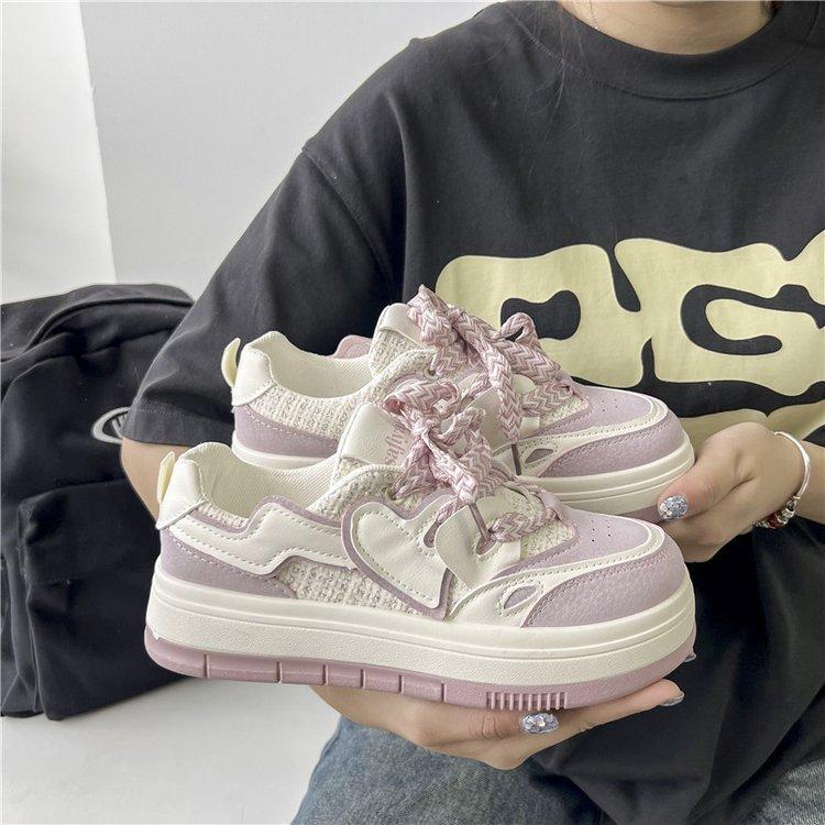 

Boutique board shoes women s 2025 autumn new platform women s shoes color matching fashion lace-up women s casual sports shoes women s 40 рожевий