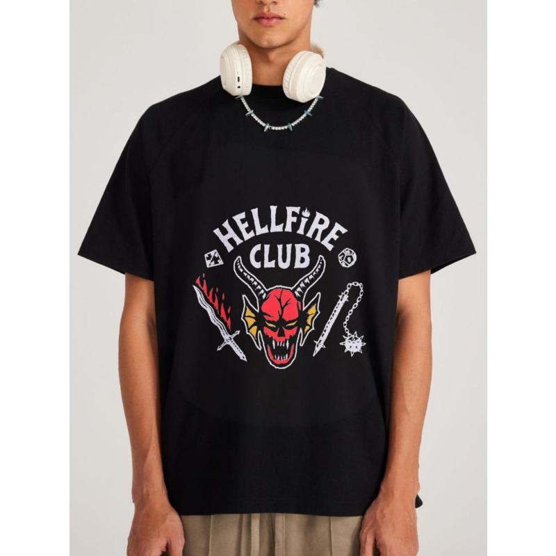 

White T-Shirt Hellfire Club Skull and Sword Graphic Print Casual Streetwear for Men XXXXL чорний