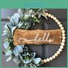 Door Wreath Welcome With Flower And Wooden Beads For Garden Wall Art Decor