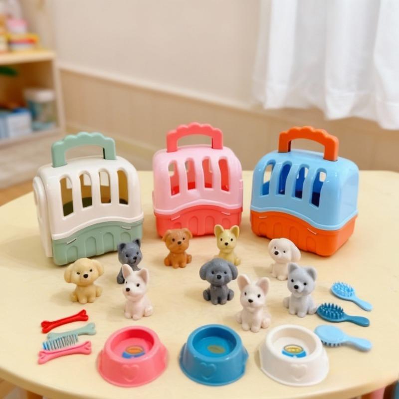 8 Stück Miniatur Haustierkorb Hundebett & Käfig Spielzeug für Puppenspiel - Niedliche Welpenfamilie Szene, Weihnachtsdekoration Geschenk für Kinder