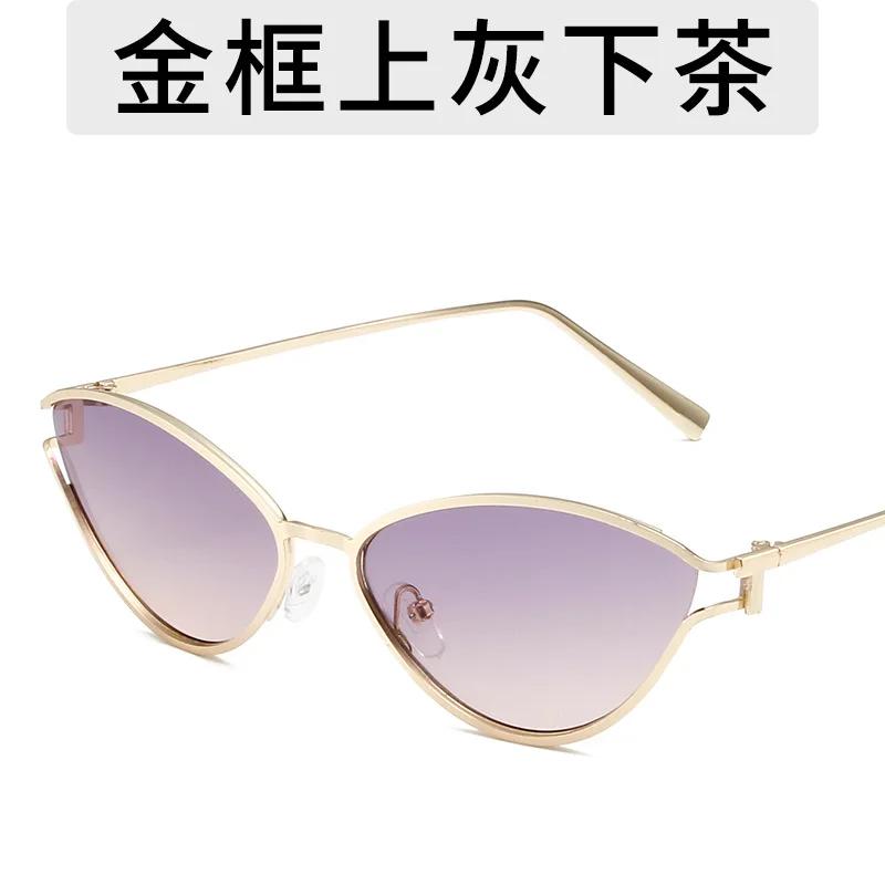 Fashionable Cat Eye Sunglasses Hollow Frame Design Metal Full Frame Glasses Sun Visors Personalized Stylish