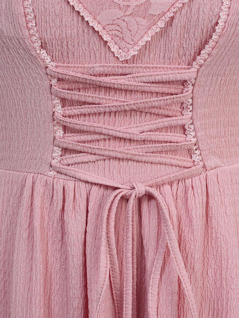 Asymetrické tílko Rosegal Plus Size s krajkovým panelem a šněrovacími volánky