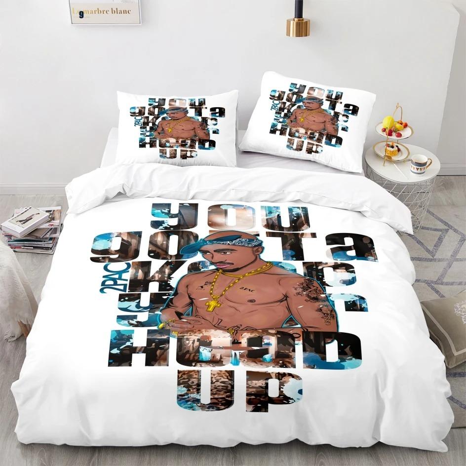 New 2 Pac Bedding Set Single Twin Full Queen King Size Tupac 2 Pac Bed Set Aldult Boys Kawaii Duvetcover Sets 3D