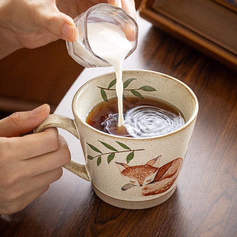 Fox Sleep Creative Mug Coarse Pottery Coffee Cup Latte Cup Beautiful Drinking Cup Girls Gift Export