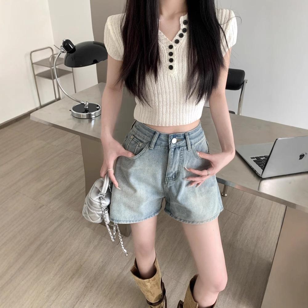 Retro High-waisted Denim Wide-leg Shorts Women's Summer Plus Size Loose and Thin Raw-edge Pants