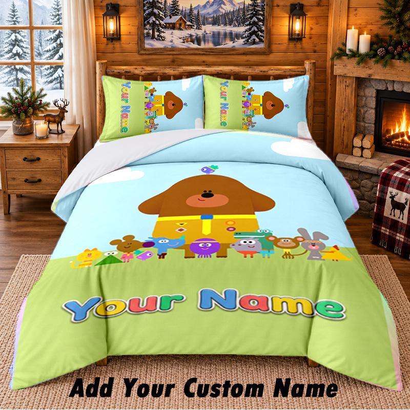 Hey Duggee Custom Name 3Pcs Bedding Set 1 Bed Sheet 2 Pillowcases Bedroom Home Decor