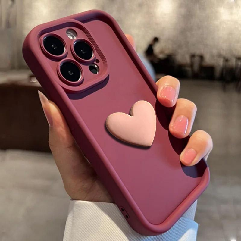 Luxury Cute 3D Love Heart Silicone Phone Case For iPhone 16 15 13 12 11 14 Pro Max X XR XS 16 Plus Shockproof Candy Back Cover