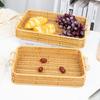 Multi-Use Pp Woven Storage Basket With Wooden Handle Modern Rectangular Shallow Bin For Living Room Bedroom Kitchen Hotel Servic
