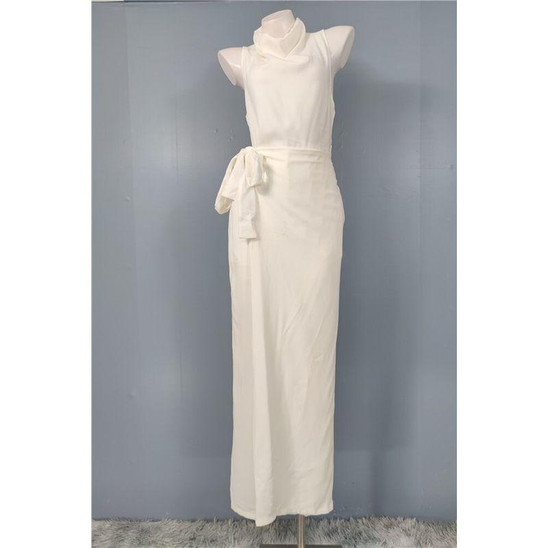 

Export in Home Fashion New Arrival Pile Style Stand Collar Elegant Elegance Niche Style Shoelace Stylish Waist-Tight Slim Looking One-Piece Culotte White jumpsuit L