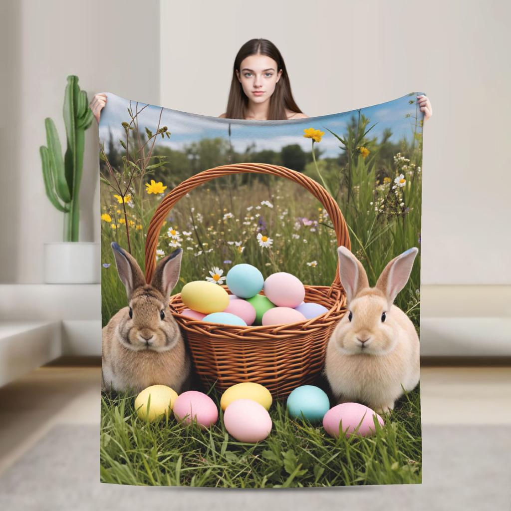 Easter Bunny Floral Patter Blanket Warm Cozy  Throw Blanket Winter Adults Child Living Room Travel Bedspread