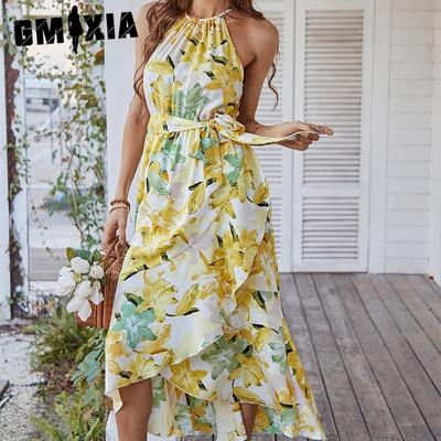 Fashion Print Halter-neck Bohemian Dress Summer Casual Holiday Dress