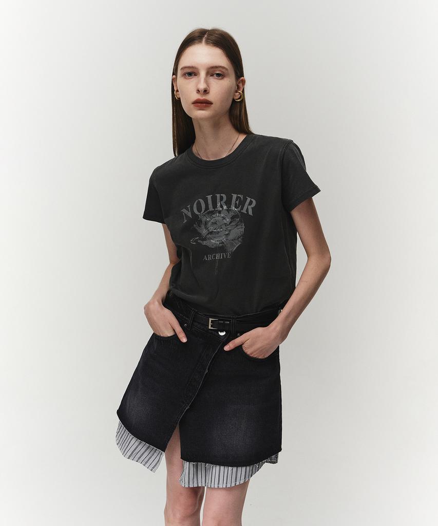 NOIRER FOR WOMAN Archive Print Crop T-Shirt (Gray)
