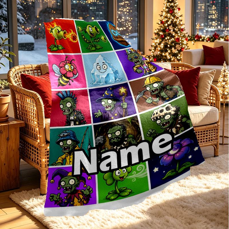 Custom Name Personalized Plants vs. Zombies Print Blanket, Home Decor, Bedroom, Sofa, Camping, Couch, Gifts for Birthday Christmas