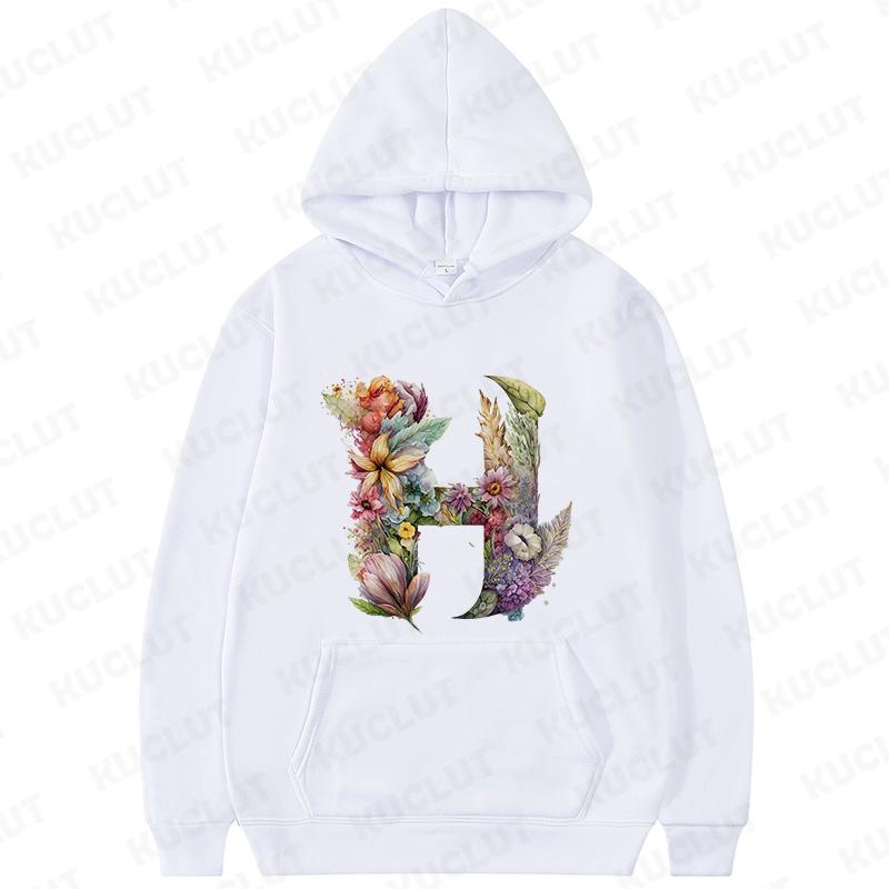 Women Hoodies Clothing 26 Alphabet Sweatshirts Hooded Shirt Fashion Flower Letters Graphic Outerwear White Women's Sweat-shirts