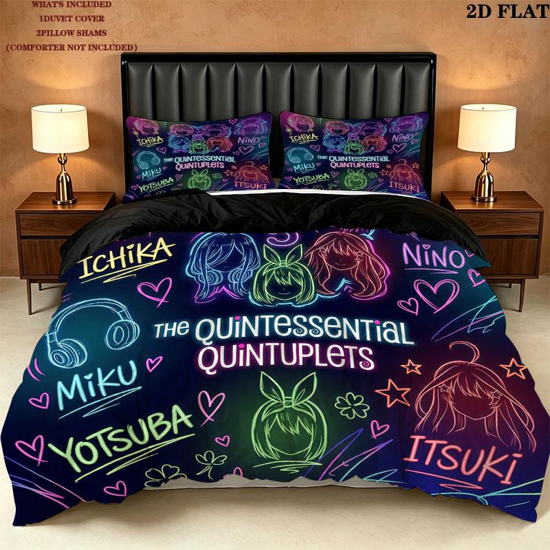 5Toubun Pattern Bedding Quilt Set Quilt Cover Pillowcase Home Birthday Gift(1 * duvet cover + 2 * pillowcase, without core)