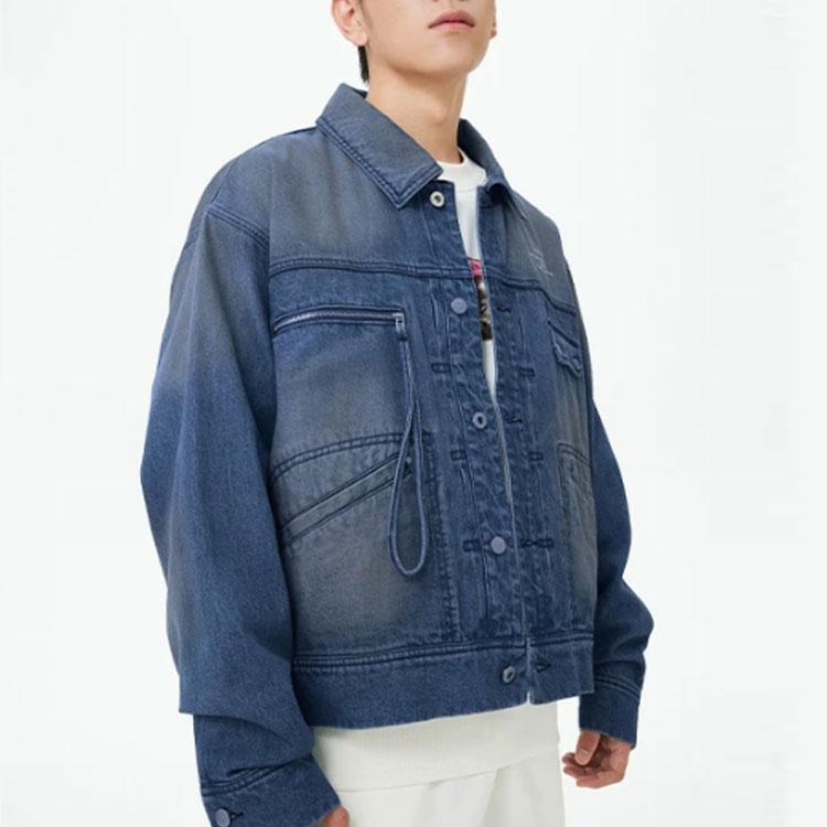 Li Ning Denim Jackets Unisex Blue Lapel Moderate Straight Fit AJDT069-3