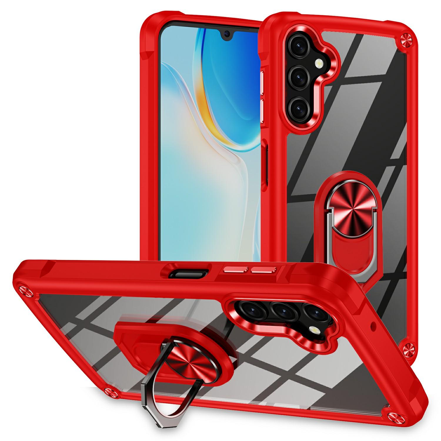 

For Samsung Galaxy A36 5G Case Alloy Lens Frame PC+TPU Kickstand Phone Back Cover Red