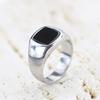 Square Retro Black Rings Silver Black Glass Stone Rings Black Stone Square Ring  Funerals