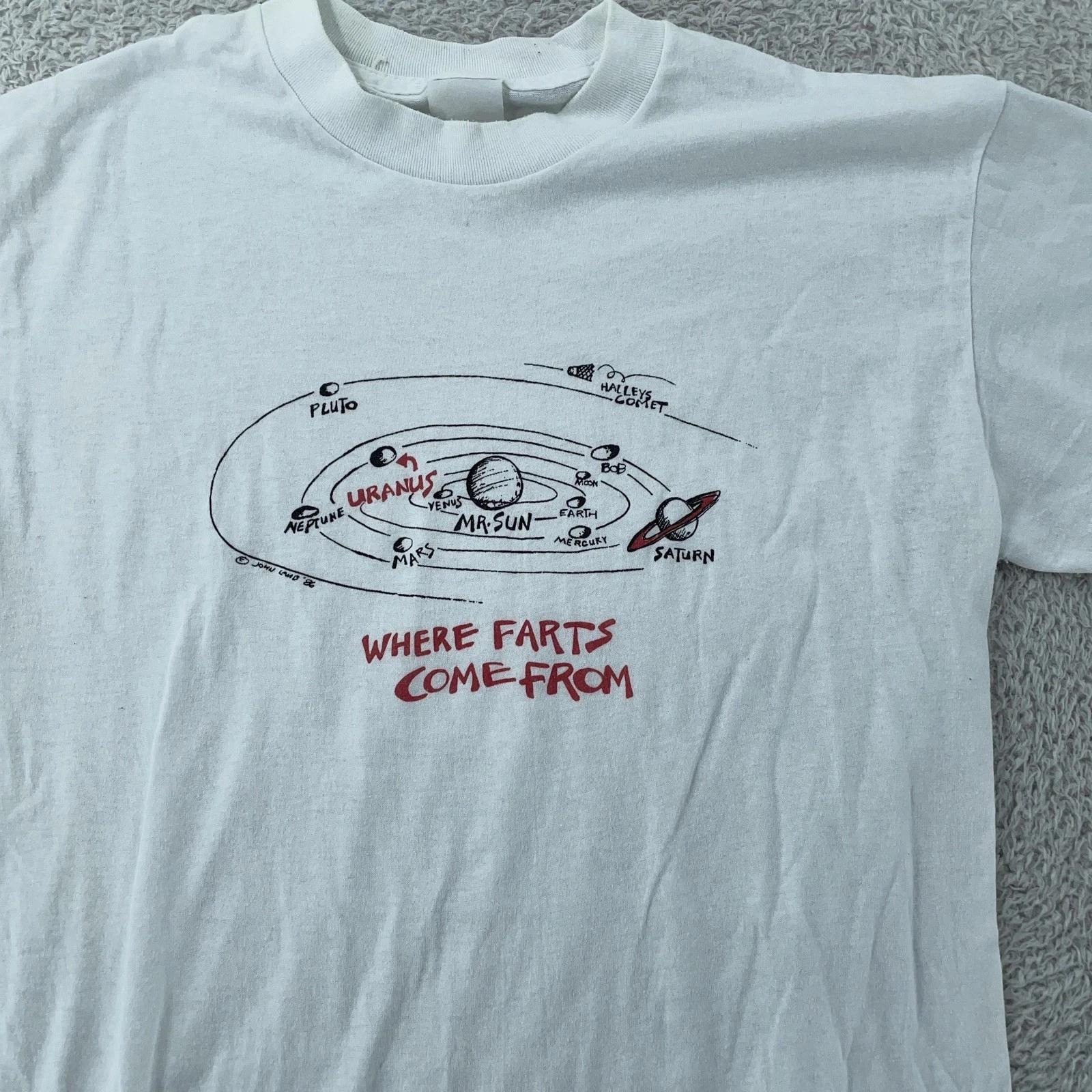 

Vintage Uranus Where Farts Come From Shirt Mens XS/Small White Gas Joke Tee 80s 2XL