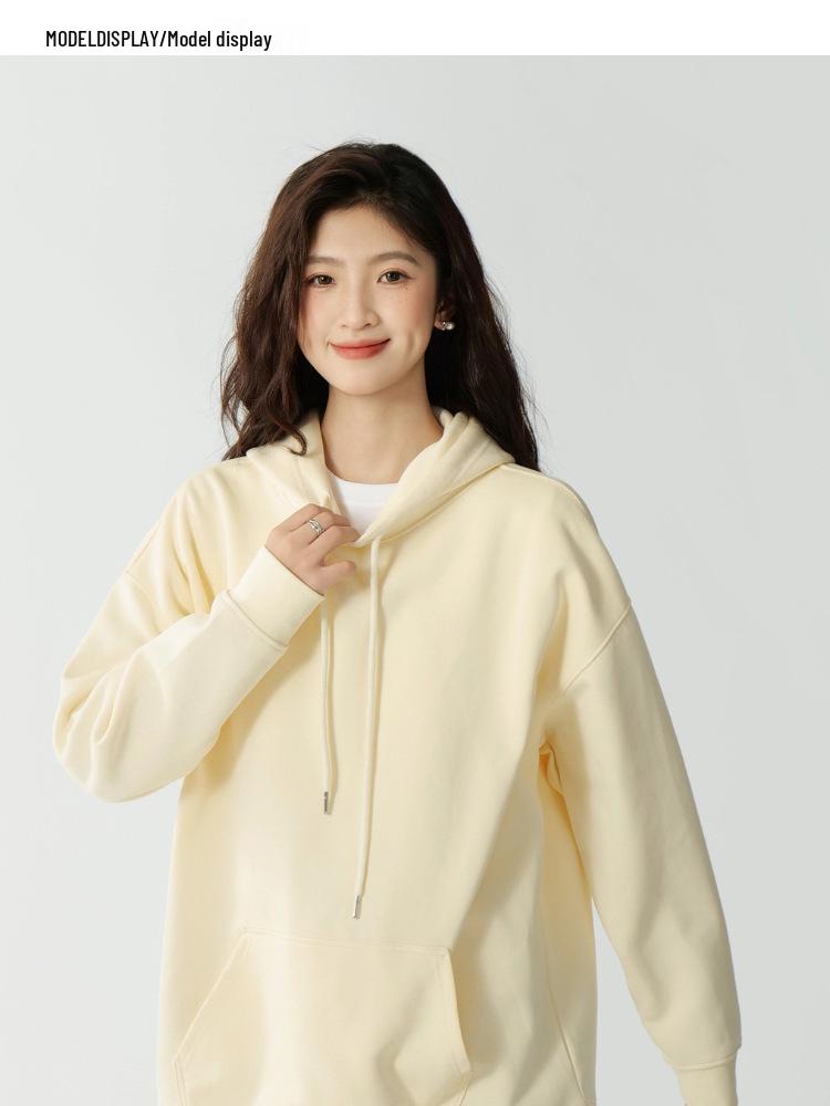 Unisex Comfortable Loose Fit Solid Color Hooded Sweatshirt