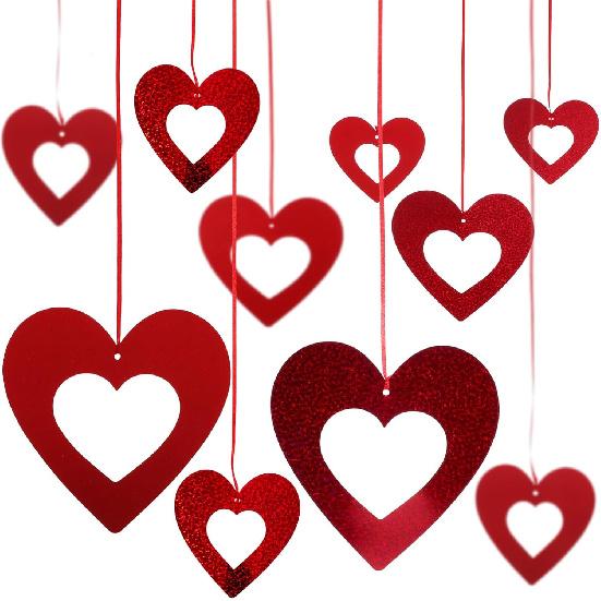 NUOBESTY 40pcs Glitter Heart Swirl Hanging Decoration, 3D Heart Shape Ornament Love Hanging Cutouts Valentines Banner Heart Garland Streamers