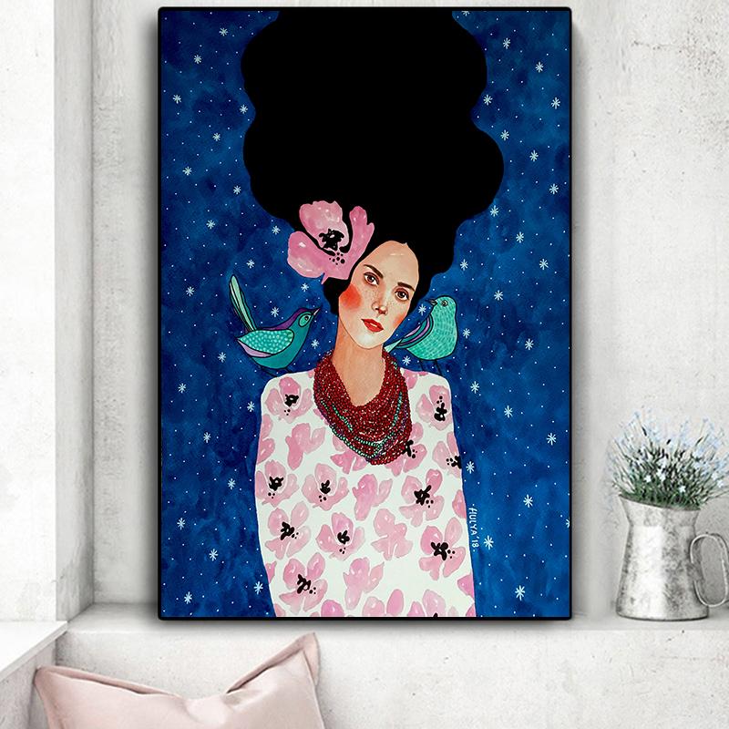 Vintage Abstract Fata Păr Floare Femei Artă Perete Pânză Pictură Moda Nordic Poster Poze de Perete Pentru Sufragerie Neîncadrat