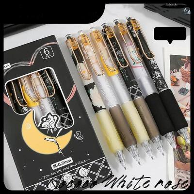 5/6/7pcs Fashion Gel Pen Simplicity Korean Solid Color Series Stationery Gel Pen 0.5mm Black Ink Scrapbook Pen Cute Writing Supplies